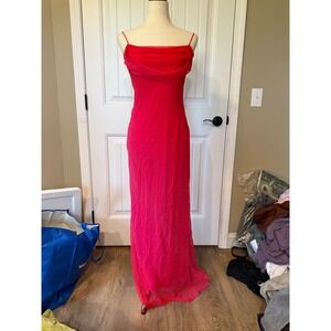 Vintage‎ Cache Hot Pink Cowl Neck Formal Maxi Dress Spaghetti Strap Gown Size 6